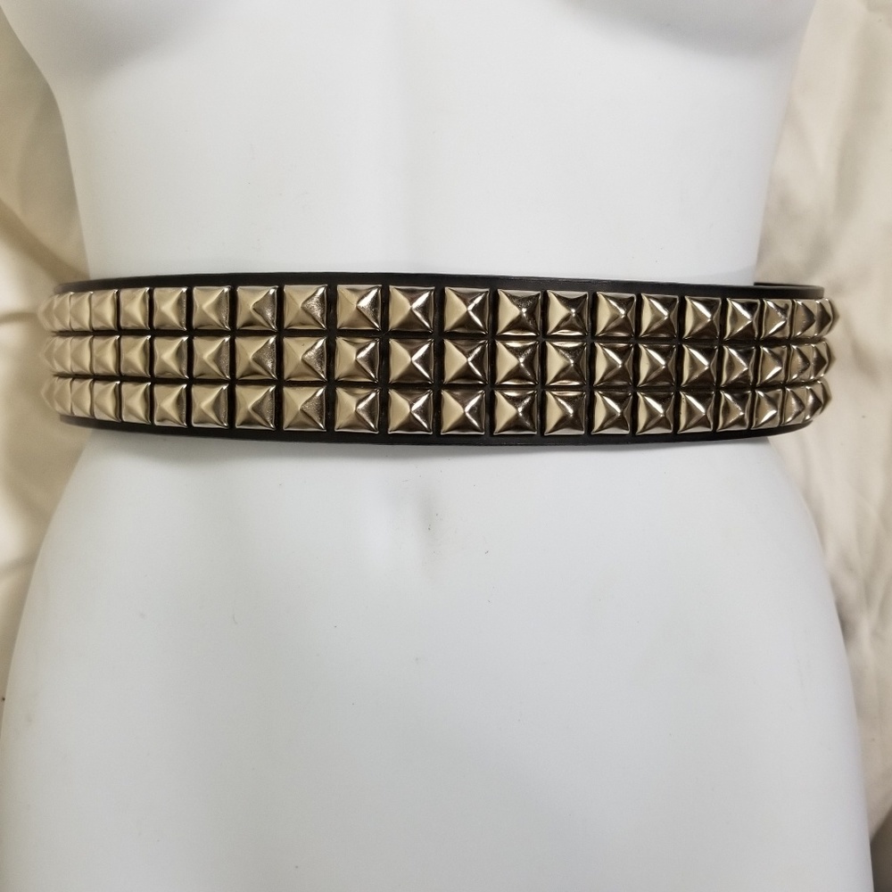 Genuine leather black studded belt edgy/ festival